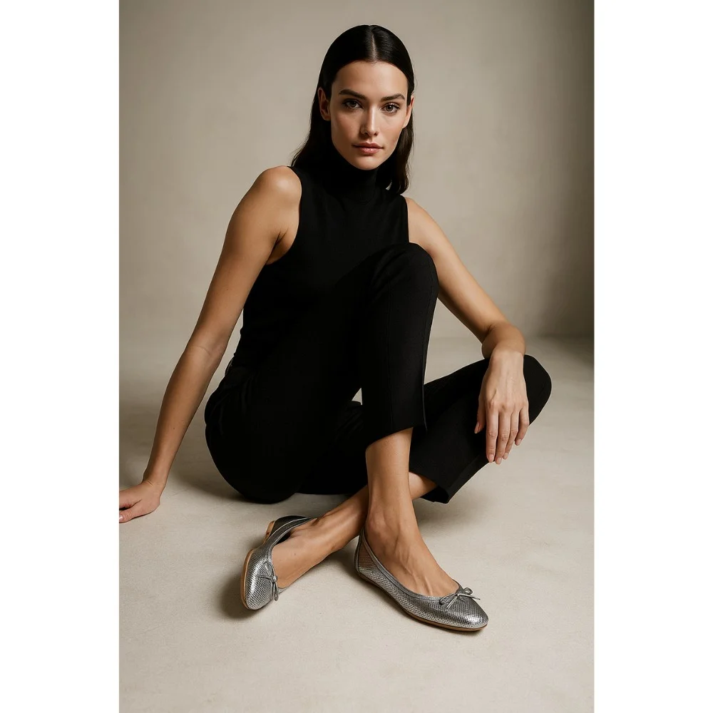 Женские серебристые балетки Simen (Польша) модель 4417