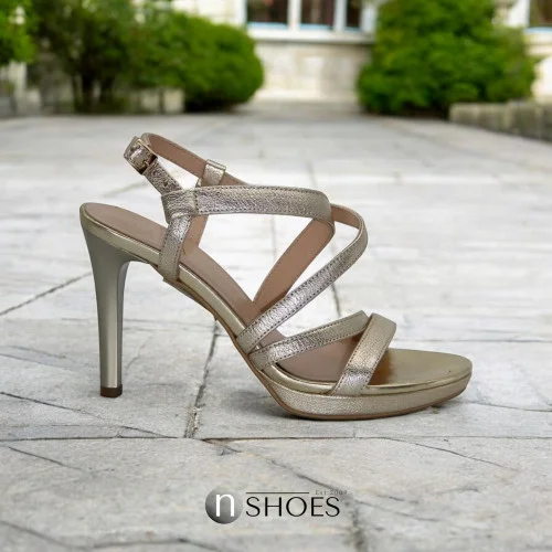 Women's golden sandals Sala Poland 9176-1477 4470 made of genuine leather with stiletto heels
