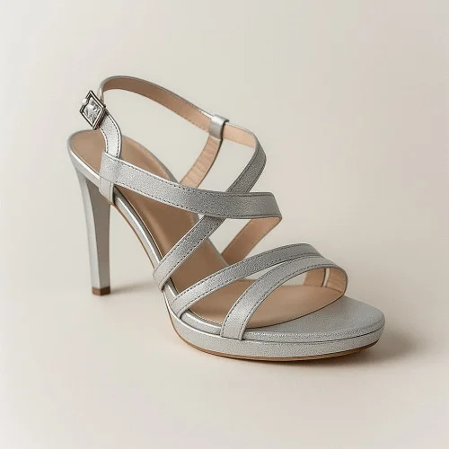 Silver sandals Sala Poland 9176-1476 4471 festive high heel genuine leather