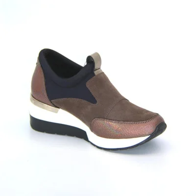 Women's brown sneakers shoes Kati P7025-I699-W052 4592 on a wedge made of genuine leather from a Polish factory