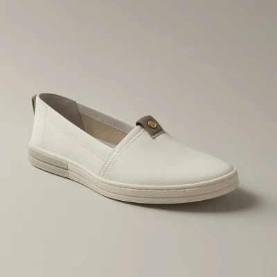 Women's white slip-on shoes Pollonus 5-1143-005 4675 made of genuine leather without laces from a Polish factory