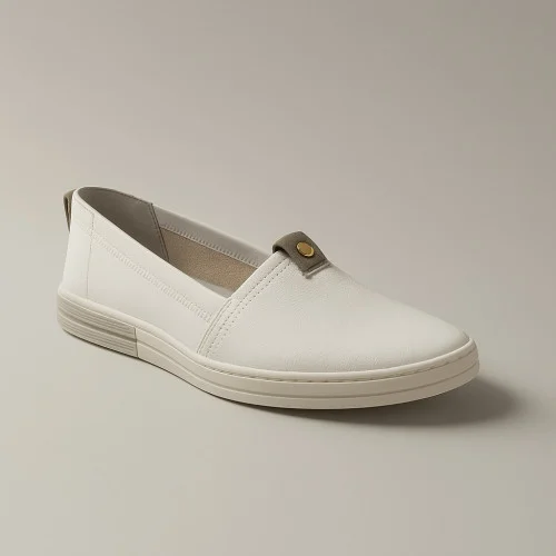 Women's white slip-on shoes Pollonus 5-1143-005 4675 made of genuine leather without laces from a Polish factory