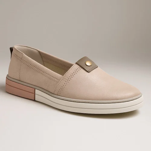 Women's beige slip-on shoes Pollonus 5-1143-007 4688 made of genuine leather without laces from a Polish factory
