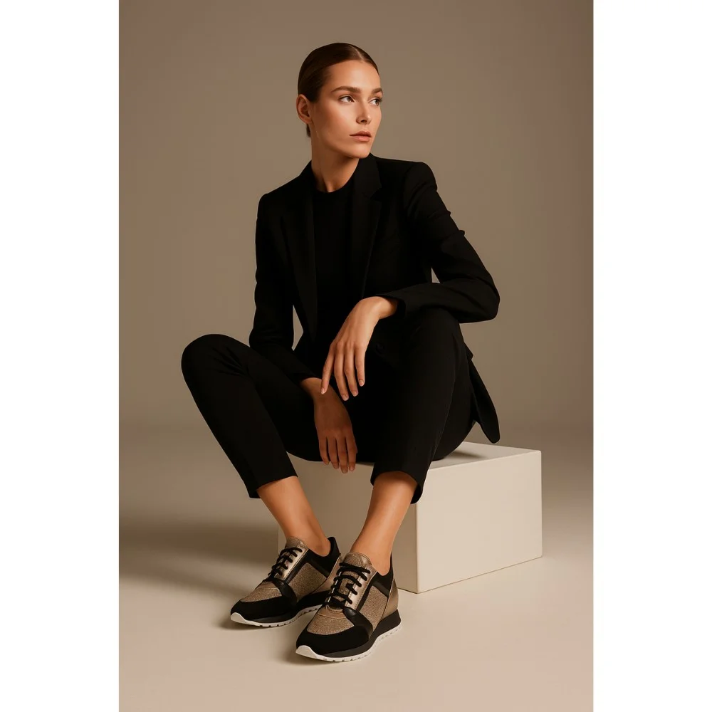 Кросівки жіночі чорні з золотом SIMEN 2808A модель 4723