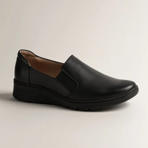 Women's black loafers Wasak 0576-czarny 4758 demi-season made of genuine leather from a Polish factory