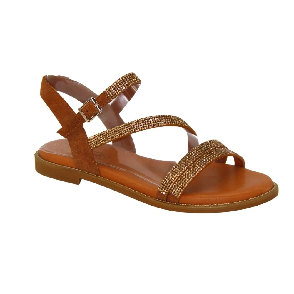Buy women’s brown leather sandals Fereski 1037-506-fox-s07 with low heel
