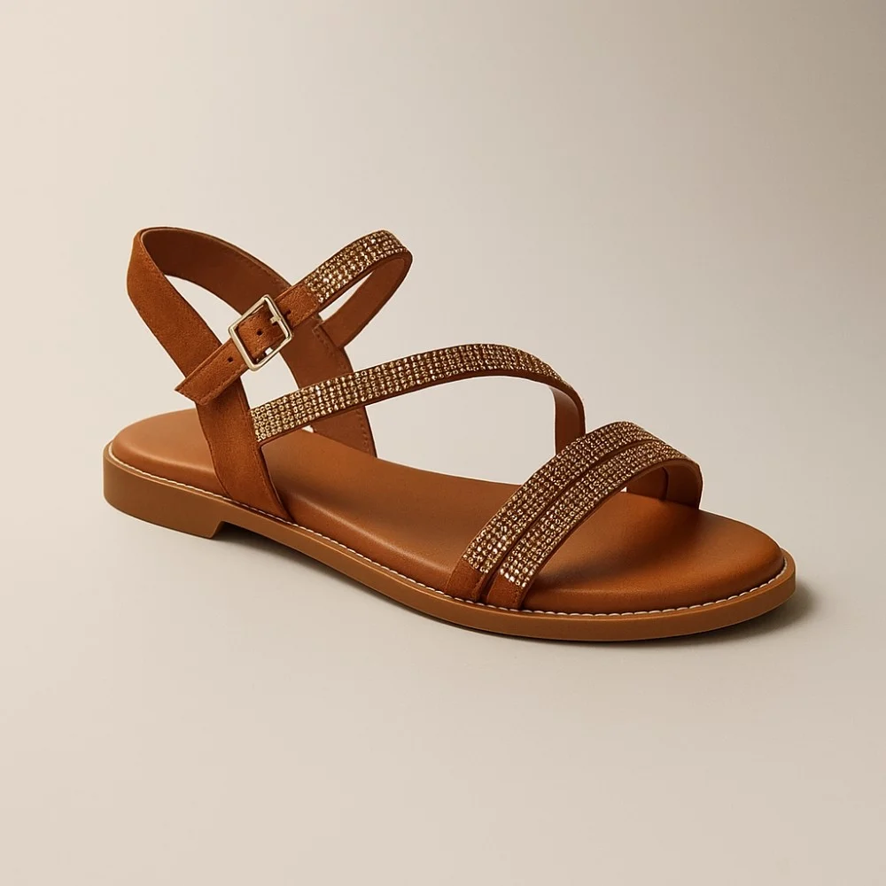 Buy women’s brown leather sandals Fereski 1037-506-fox-s07 with low heel