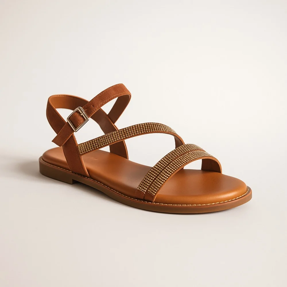Buy women’s brown leather sandals Fereski 1037-506-fox-s07 with low heel