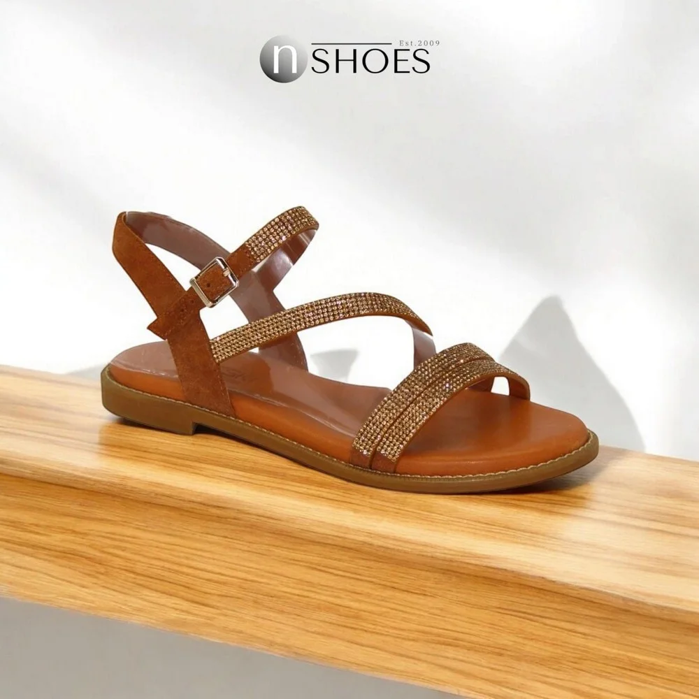 Buy women’s brown leather sandals Fereski 1037-506-fox-s07 with low heel