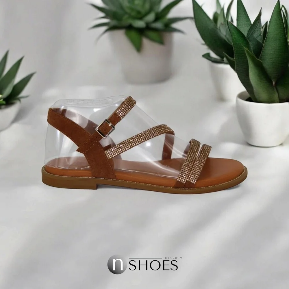 Buy women’s brown leather sandals Fereski 1037-506-fox-s07 with low heel