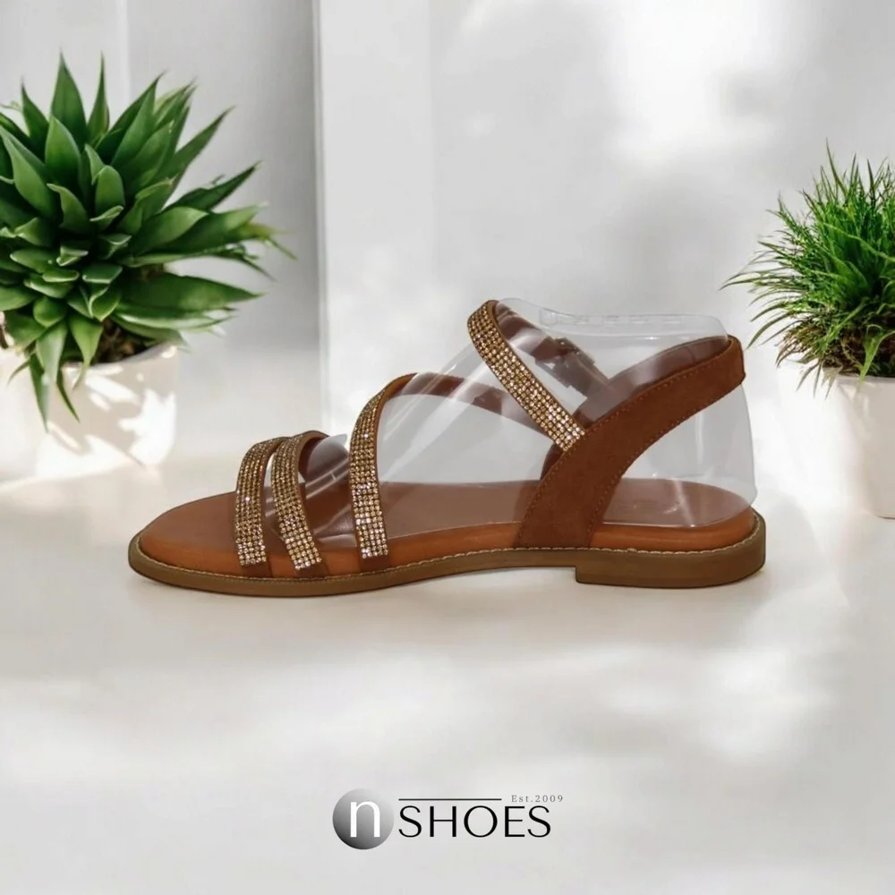 Buy women’s brown leather sandals Fereski 1037-506-fox-s07 with low heel