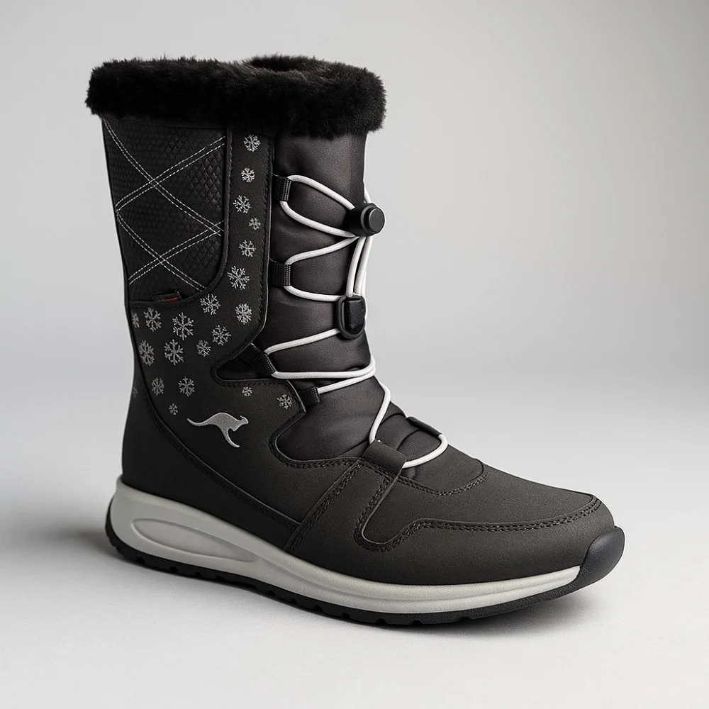 Women’s Black Winter Boots KangaRoos K-Glaze Rtx 18405-000-5002 Jet Black-Silver