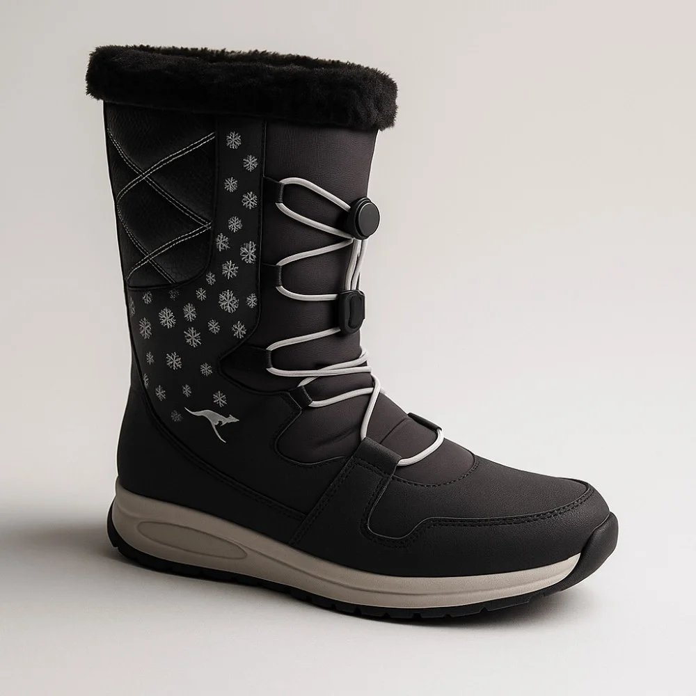 Women’s Black Winter Boots KangaRoos K-Glaze Rtx 18405-000-5002 Jet Black-Silver