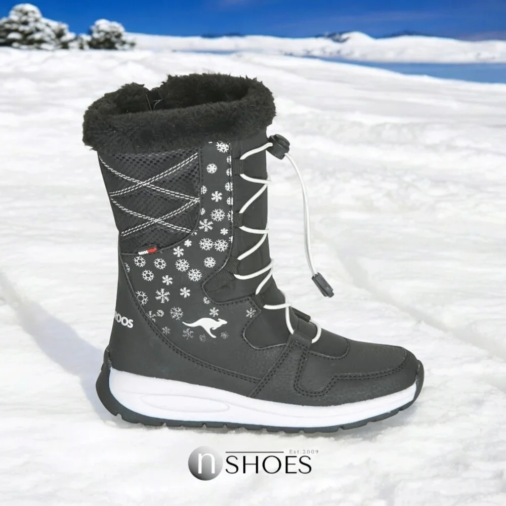 Women’s Black Winter Boots KangaRoos K-Glaze Rtx 18405-000-5002 Jet Black-Silver