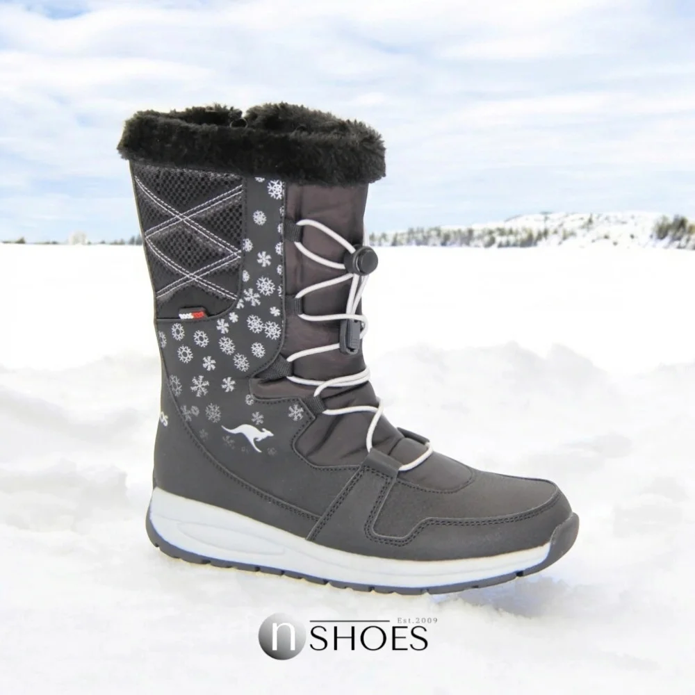 Women’s Black Winter Boots KangaRoos K-Glaze Rtx 18405-000-5002 Jet Black-Silver