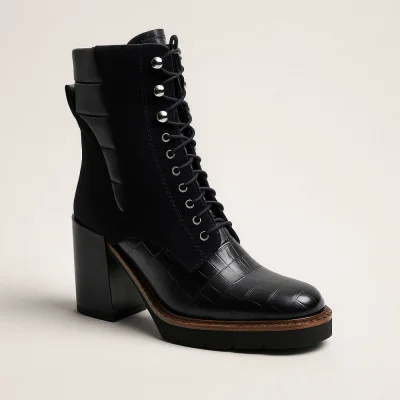 Women's fashionable black demi-season boots with high heels Visconi 2684365-365 4884 made of genuine leather 36 and 37 sizes with a discount from a Polish factory