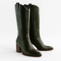 Жіночі шкіряні черевики демісезонні козаки NESSI 20777 4886 з натуральної шкіри з емітацією шкіри крокодила від польської фабрики