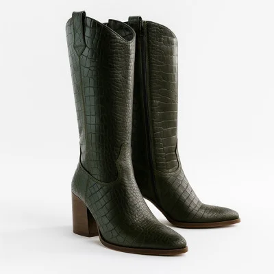 Women's leather demi-season boots Cossacks NESSI 20777 4886 made of genuine leather with imitation crocodile leather from a Polish factory