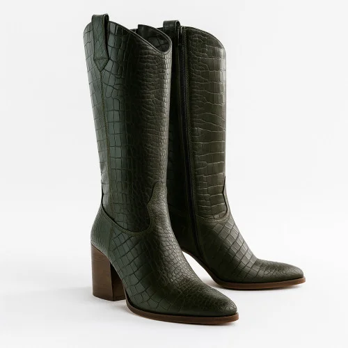 Жіночі шкіряні черевики демісезонні козаки NESSI 20777 4886 з натуральної шкіри з емітацією шкіри крокодила від польської фабрики