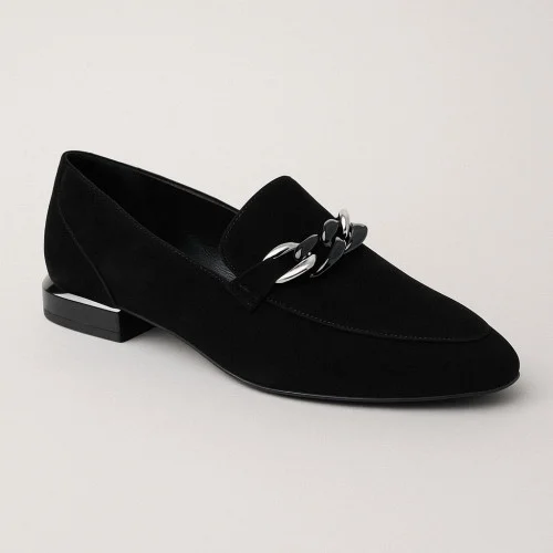 Women's black loafers Bellum 1342-b-czarny-zamsz 5079 elegant from natural velour from a Polish factory