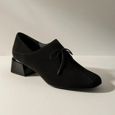 Women's black shoes Bellum Poland 1404-b-czarny-zamsz 5081 with heels demi-season made of genuine leather from a Polish factory