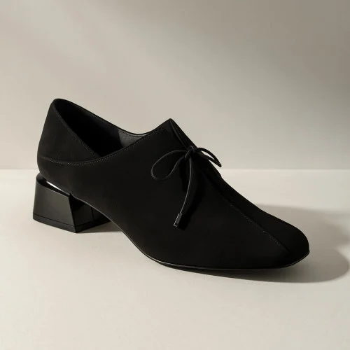 Women's black shoes Bellum Poland 1404-b-czarny-zamsz 5081 with heels demi-season made of genuine leather from a Polish factory