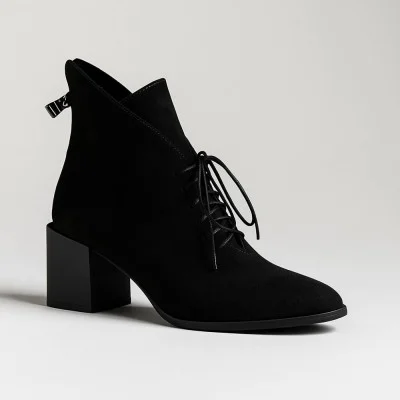 Women's stylish black suede ankle boots with heels Bellum b-1305-filc 5096 made of genuine leather size 40 with a discount from a Polish factory