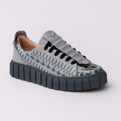 Fashionable women's gray sneakers Evromoda 461-5012-msn 5099 made of genuine leather with a discount from a Turkish manufacturer
