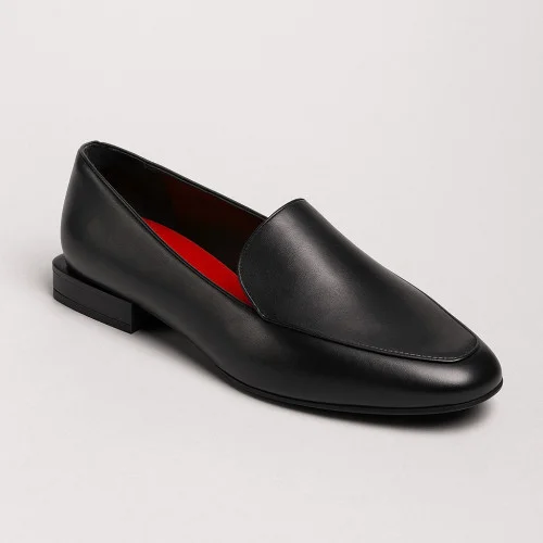 Women's black loafers Evromoda 237-307-5-1 5104 stylish made of genuine leather from a Turkish factory