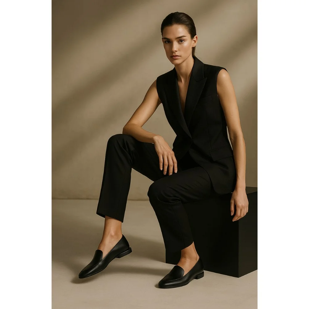 Women's black shoes loafers Evromoda (Turkey) model 5104