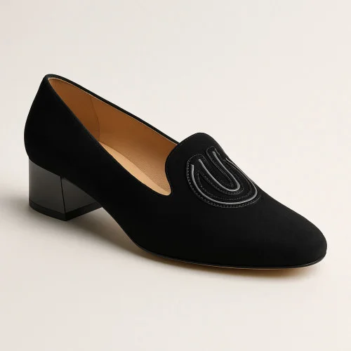 Women's black loafers shoes Marсo Poland 1345p-041-021-1 5132 with heels made of genuine suede from a Polish factory