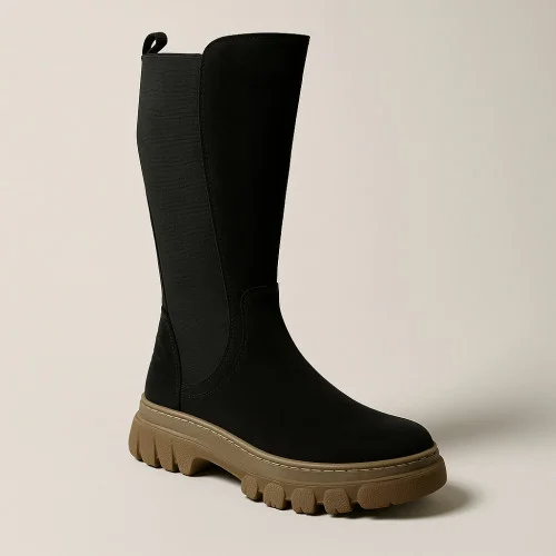 Жіночі стильні чорні чоботи демісезонні Solo Femme 65502-02-h92-c26-01-00 5162 з натуральної шкіри нубука 38 розмір зі знижкою від польської фабрики