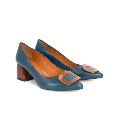 Women's blue mid-heeled pumps Kaniowski Poland k-0777-0697-morski 5193