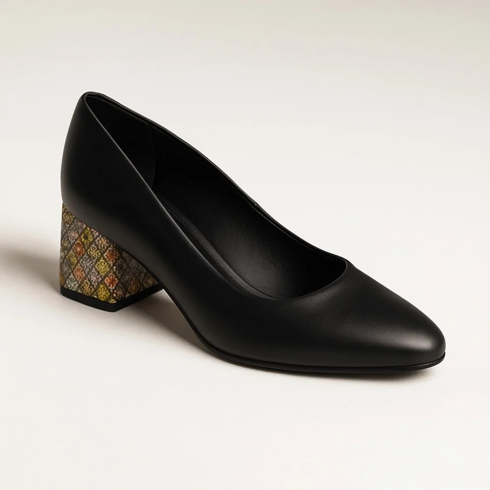 Women's black pumps with medium heels Kaniowski (Poland) model 5198