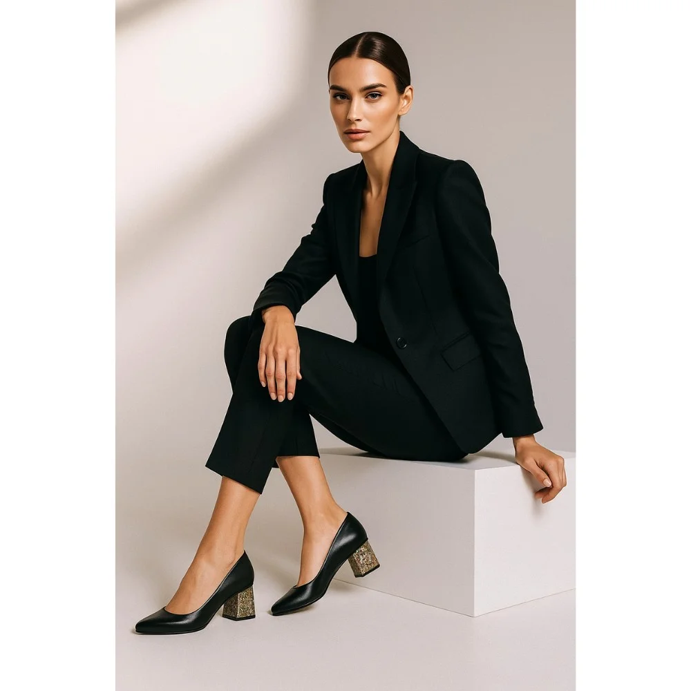 Women's black pumps with medium heels Kaniowski (Poland) model 5198