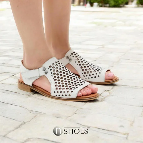 Жіночі білі босоніжки Anna Lucci 184667 Туреччина 532-08 BEYAZ DERI KOGA 5235 елегатні з перфорацією на широку ногу з натуральної шкіри