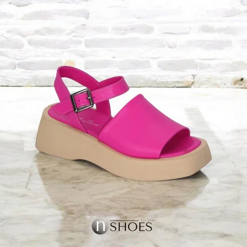 Women's pink platform sandals Anna Lucci Türkiye 983-077 YAKMA FUSHIA 5246 made of genuine leather