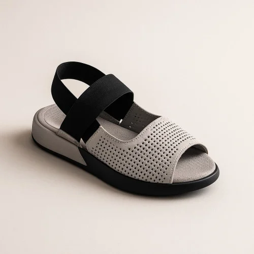 Women's sandals gray Estmod Turechchina 030-0247224 4944 made of genuine leather on a platform from the comfort series