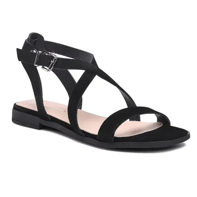 Women's black low-heeled sandals Solo Femme Poland 75801-01-g70-000-07-00 4971 made of genuine suede