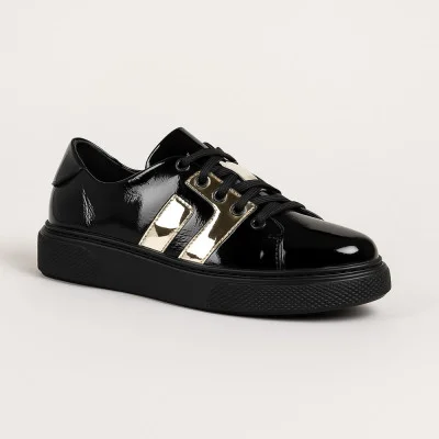 Women's black leather sneakers NESSI Poland 21018 czarny 711 4993