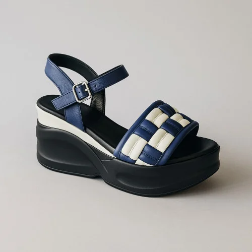 Women's sandals blue Ripka Türkiye 10037 5026 with a high wedge heel made of genuine leather