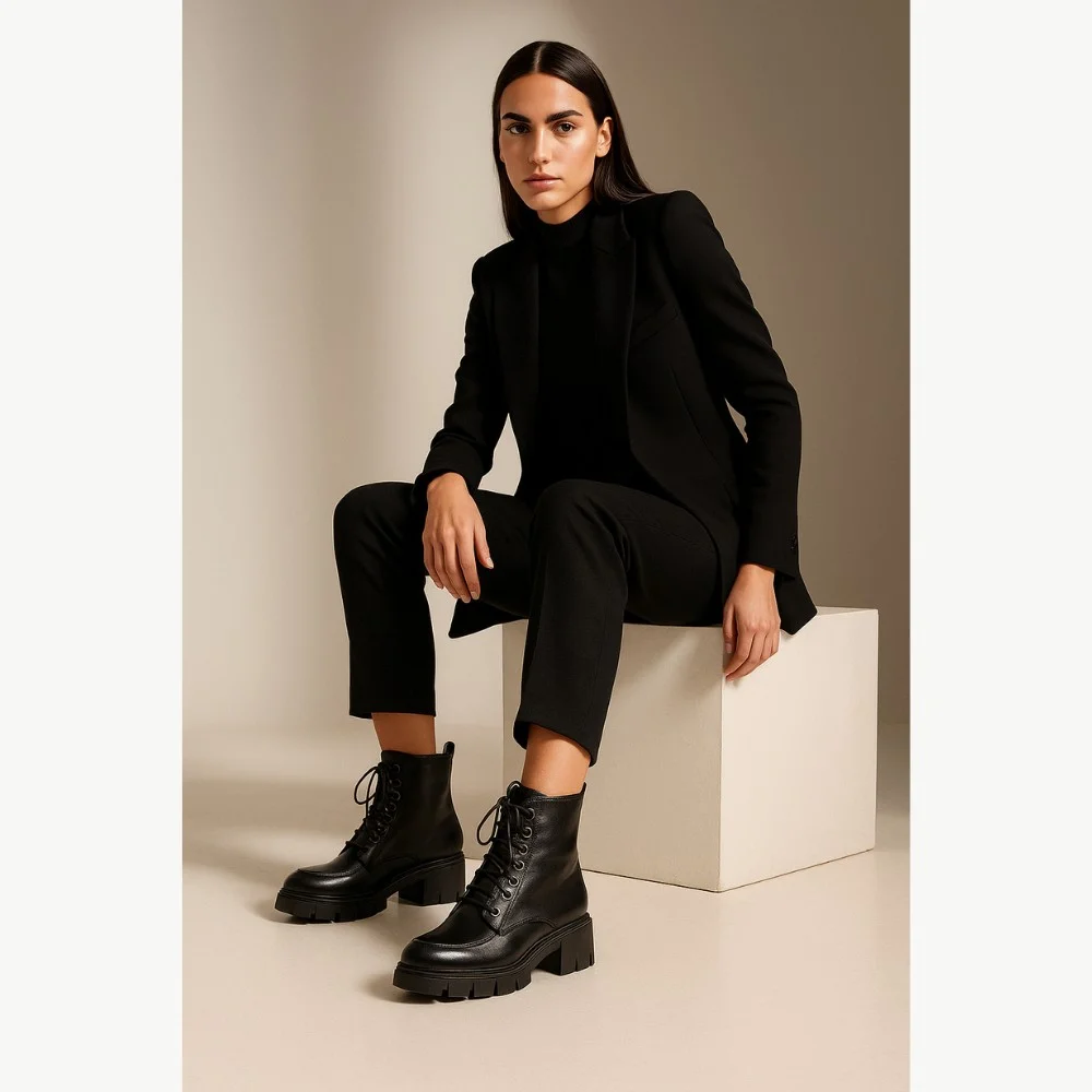 Жіночі модні чорні черевики Simen 4477a-faeda czarna модель 5388-5191