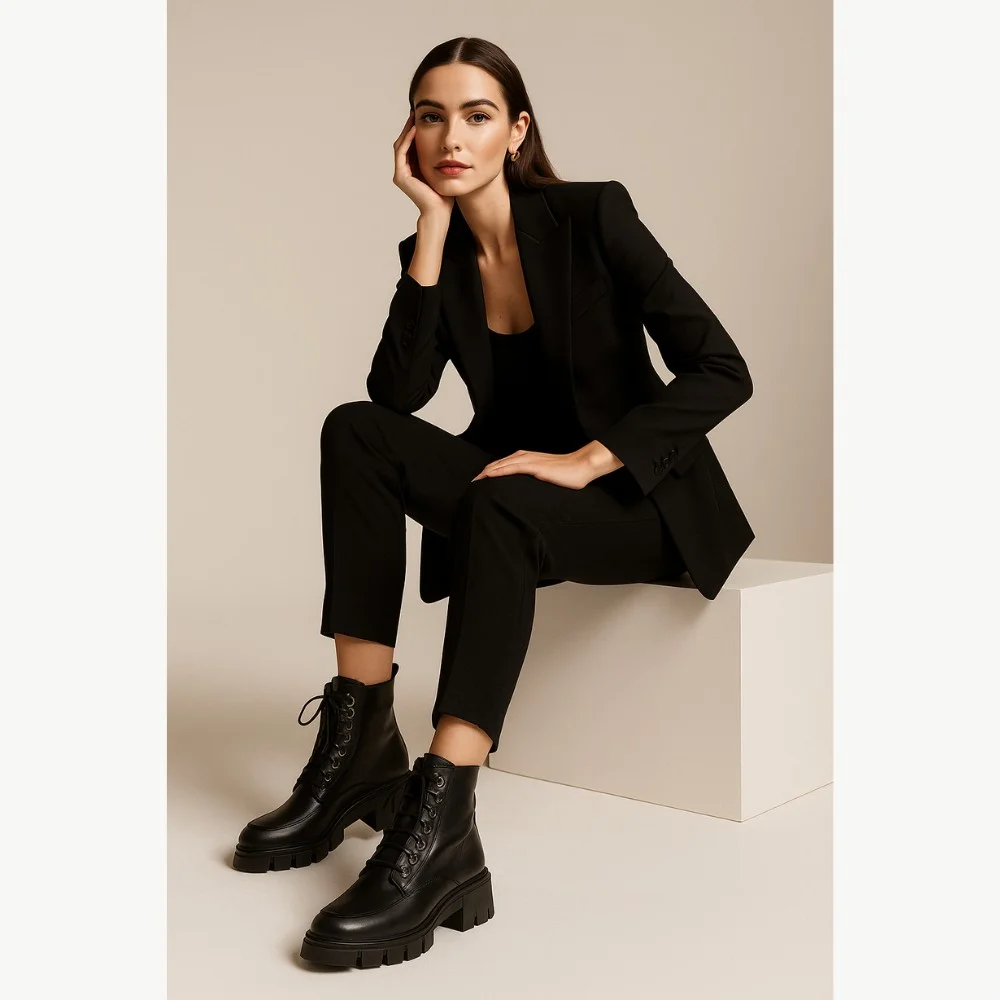 Жіночі модні чорні черевики Simen 4477a-faeda czarna модель 5388-5191