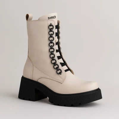 Women's beige leather winter boots Simen Poland 6596a polina 5410 made of genuine leather with natural wool insulation from a Polish factory