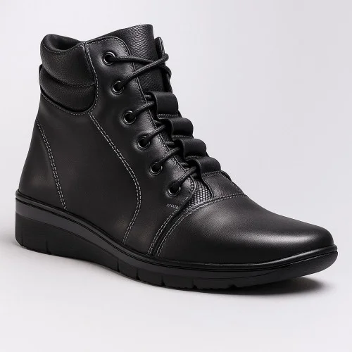 Women's black leather winter boots Helios 562 Czarny 011 5411 made of genuine leather with natural wool insulation from a Polish manufacturer