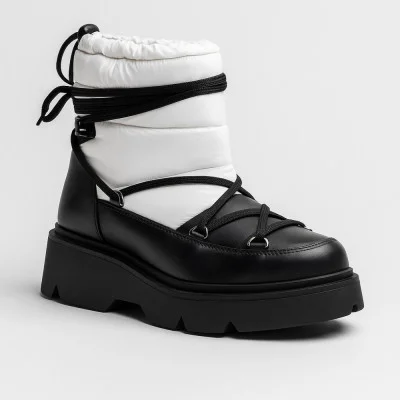 Women's black and white leather dutik boots Lasocki ARC-DIUNA-06 White 5421 for winter holidays and tourism made of genuine leather from the Polish brand Women's black and white leather dutik boots Lasocki ARC-DIUNA-06 White 5421 for winter holidays and tourism made of genuine leather from the Polish brand