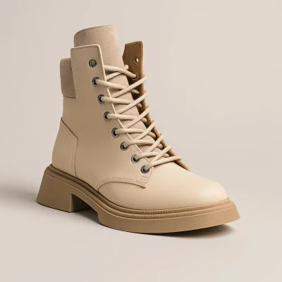 Women's beige leather boots Steizer z904 552-528 5427 made of genuine leather from a Polish factory