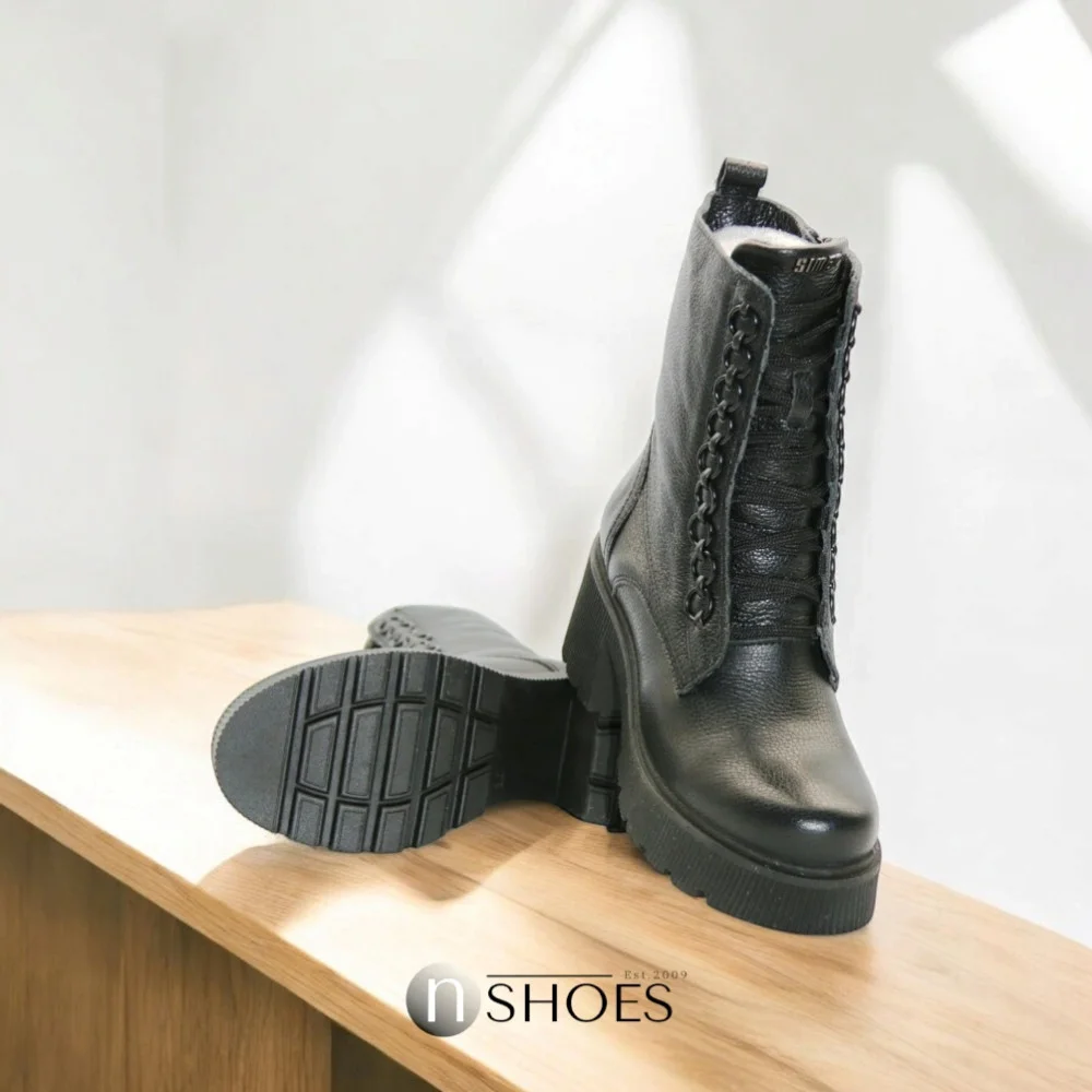 Women’s Black Leather Winter Boots Simen 6596a faeda czarna 5430