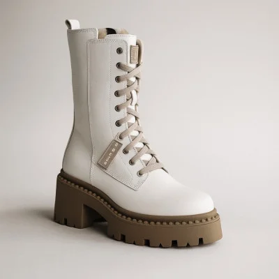 Women's white leather winter boots Nessi 23535 bialy 5436 with natural wool insulation from the Polish brand