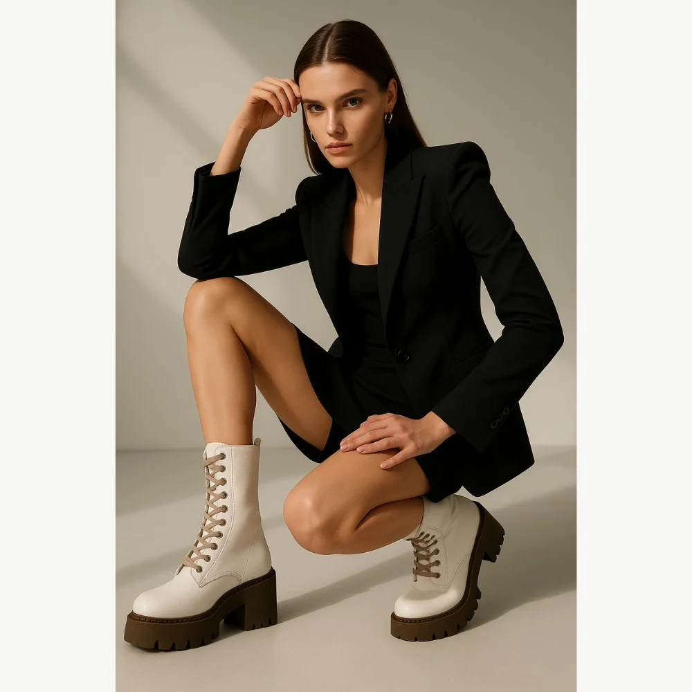 Women’s White Winter Boots Nessi 23535 bialy in Genuine Leather